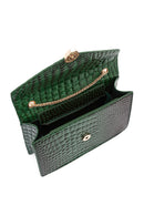 Women's Green Long Strap Crocodile Crossbody Bag | Derimod Women's Green Long Strap Crocodile Crossbody Bag | Derimod