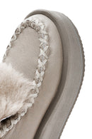 Women's Grey Thick-Soled Fur-Lined Leather Boots | Derimod Women's Grey Thick-Soled Fur-Lined Leather Boots | Derimod