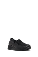 Woman Black Stone-Detail Wedge Heel Leather Comfort Shoes | Derimod Woman Black Stone-Detail Wedge Heel Leather Comfort Shoes | Derimod