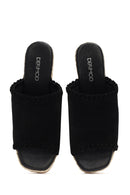 Women's Black Wedge Heeled Suede Leather Espadrille Slippers | Derimod Women's Black Wedge Heeled Suede Leather Espadrille Slippers | Derimod
