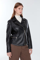 Stefania (Plus) Kadın Siyah Biker Deri Mont | Derimod Stefania (Plus) Kadın Siyah Biker Deri Mont | Derimod