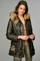 Havana Kadın Haki Yakası Kürklü Deri Kaban | Derimod Havana Kadın Haki Yakası Kürklü Deri Kaban | Derimod