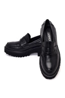 Woman Black Chunky-Heeled Leather Masculine Loafer | Derimod Woman Black Chunky-Heeled Leather Masculine Loafer | Derimod