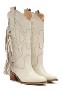 Women's Cream Thick Heeled Leather Cowboy Boots | Derimod Women's Cream Thick Heeled Leather Cowboy Boots | Derimod