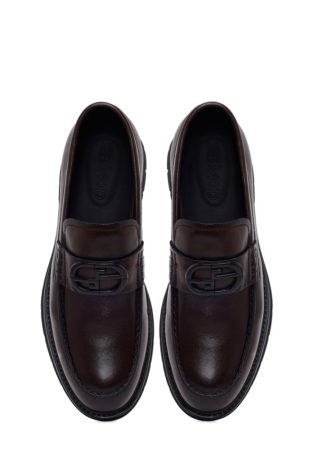 Erkek Kahverengi Tokalı Deri Casual Loafer