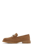 Kadın Taba Taşlı Süet Deri Maskülen Loafer | Derimod Kadın Taba Taşlı Süet Deri Maskülen Loafer | Derimod