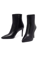 Woman Black Zip Closure High Thin-Heeled Leather Boots | Derimod Woman Black Zip Closure High Thin-Heeled Leather Boots | Derimod