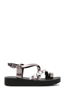 Women's Anthracite Ankle Strap Metallic Sandals | Derimod Women's Anthracite Ankle Strap Metallic Sandals | Derimod
