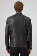 Leonard Men's Brown Vintage Slim-Fit Leather Jacket | Derimod Leonard Men's Brown Vintage Slim-Fit Leather Jacket | Derimod