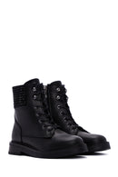 Women's Black Leather Stone Boots | Derimod Women's Black Leather Stone Boots | Derimod