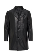 Barella Men's Black Collar Furry Leather Trench Coat | Derimod Barella Men's Black Collar Furry Leather Trench Coat | Derimod