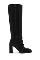 Woman Black Thick-Heeled Leather Boots | Derimod Woman Black Thick-Heeled Leather Boots | Derimod
