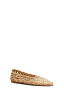 Women's Gold Straw Leather Ballerina | Derimod Women's Gold Straw Leather Ballerina | Derimod