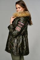 Havana Kadın Haki Yakası Kürklü Deri Kaban | Derimod Havana Kadın Haki Yakası Kürklü Deri Kaban | Derimod