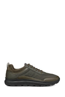 Geox Men's Khaki Spherica Lace-Up Leather Sneakers | Derimod Geox Men's Khaki Spherica Lace-Up Leather Sneakers | Derimod