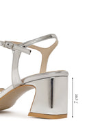 Woman Silver Ankle-Strap Buckled Embellished Chunky-Heel Sandal | Derimod Woman Silver Ankle-Strap Buckled Embellished Chunky-Heel Sandal | Derimod