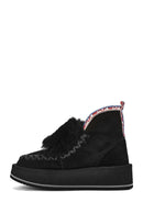 Women's Black Thick-Soled Fur Suede Leather Boots | Derimod Women's Black Thick-Soled Fur Suede Leather Boots | Derimod