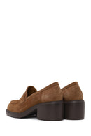 Woman Tan Chunky-Heel Suede Loafer | Derimod Woman Tan Chunky-Heel Suede Loafer | Derimod