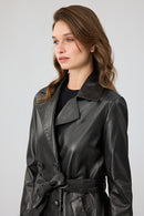 Beyonce Women's Black Leather Coat | Derimod Beyonce Women's Black Leather Coat | Derimod