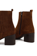 Woman Brown Zip Closure Chunky Heeled Suede Boots | Derimod Woman Brown Zip Closure Chunky Heeled Suede Boots | Derimod