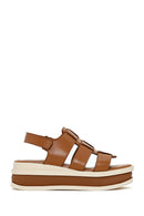 Kadın Taba Kalın Tabanlı Deri Sandalet | Derimod Kadın Taba Kalın Tabanlı Deri Sandalet | Derimod