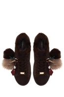 Woman Brown Lace-Up Charmed Suede Teddy Sneaker | Derimod Woman Brown Lace-Up Charmed Suede Teddy Sneaker | Derimod