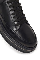 Male Black Lace-Up Thick-Soled Leather Sneaker | Derimod Male Black Lace-Up Thick-Soled Leather Sneaker | Derimod