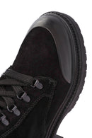 Women's Black Zippered Suede Leather Combat Boots | Derimod Women's Black Zippered Suede Leather Combat Boots | Derimod