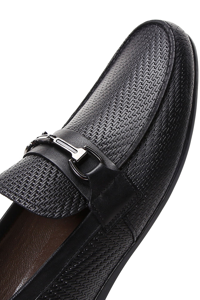 Erkek Siyah Baskılı Deri Casual Loafer_7