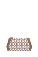 Women's Beige Long Strap Fabric Monogram Patterned Clutch Bag | Derimod Women's Beige Long Strap Fabric Monogram Patterned Clutch Bag | Derimod