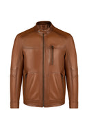 Frank Male Brown Mandarin Collar Leather Jacket | Derimod Frank Male Brown Mandarin Collar Leather Jacket | Derimod