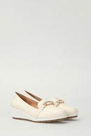 Dolgu Topuklu Bej Kadın Deri Loafer | Derimod Dolgu Topuklu Bej Kadın Deri Loafer | Derimod