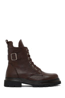 Woman Brown Lace-Up Zip Closure Leather Combat Boots | Derimod Woman Brown Lace-Up Zip Closure Leather Combat Boots | Derimod