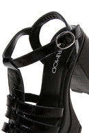 Women's Leather Patent Leather Thick Heeled Platform Sandals | Derimod Women's Leather Patent Leather Thick Heeled Platform Sandals | Derimod
