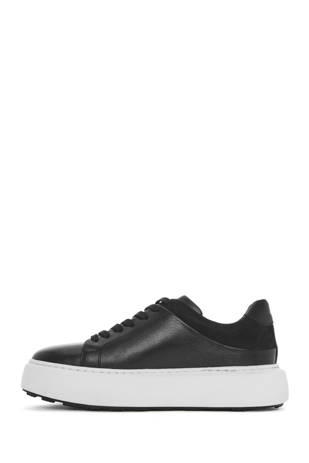 Erkek Siyah Bağcıklı Kalın Tabanlı Deri Sneaker