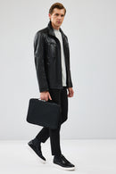 Hugo Men's Black Regular Leather Jacket | Derimod Hugo Men's Black Regular Leather Jacket | Derimod