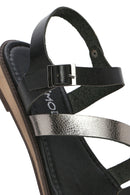 Women's Black Buckled Metallic Leather Bodrum Sandals | Derimod Women's Black Buckled Metallic Leather Bodrum Sandals | Derimod