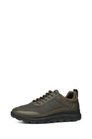 Geox Men's Khaki Spherica Lace-Up Leather Sneakers | Derimod Geox Men's Khaki Spherica Lace-Up Leather Sneakers | Derimod