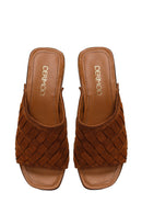 Woman Taba Short Thick-Heeled Suede Slipper | Derimod Woman Taba Short Thick-Heeled Suede Slipper | Derimod