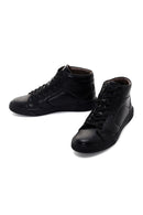 Men's Black Leather High Top Sneaker | Derimod Men's Black Leather High Top Sneaker | Derimod