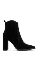Women's Black Suede Leather Heeled Boots | Derimod Women's Black Suede Leather Heeled Boots | Derimod