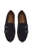 Erkek Lacivert Çift Tokalı Süet Deri Casual Loafer | Derimod Erkek Lacivert Çift Tokalı Süet Deri Casual Loafer | Derimod
