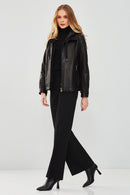 Tyler Kadın Siyah Oversize Çift Yakalı Kapüşonlu Deri Kaban | Derimod Tyler Kadın Siyah Oversize Çift Yakalı Kapüşonlu Deri Kaban | Derimod