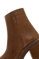 Women's Tan Zippered Thick Heeled Leather Boots | Derimod Women's Tan Zippered Thick Heeled Leather Boots | Derimod