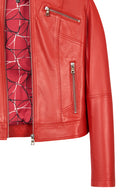 Kylie Woman Red Stand Collar Short Leather Jacket | Derimod Kylie Woman Red Stand Collar Short Leather Jacket | Derimod