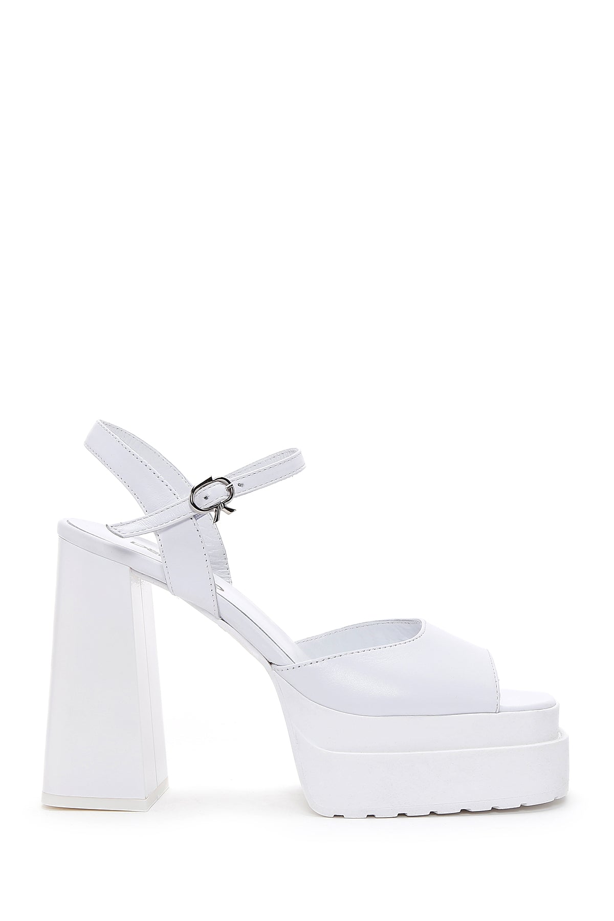 Kadın Beyaz Deri Plaftorm Kalın Topuklu Sandalet 23SFD133318 | Derimod