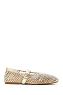 Women's Gold Mesh Stone-Studded Ballet Flats | Derimod Women's Gold Mesh Stone-Studded Ballet Flats | Derimod