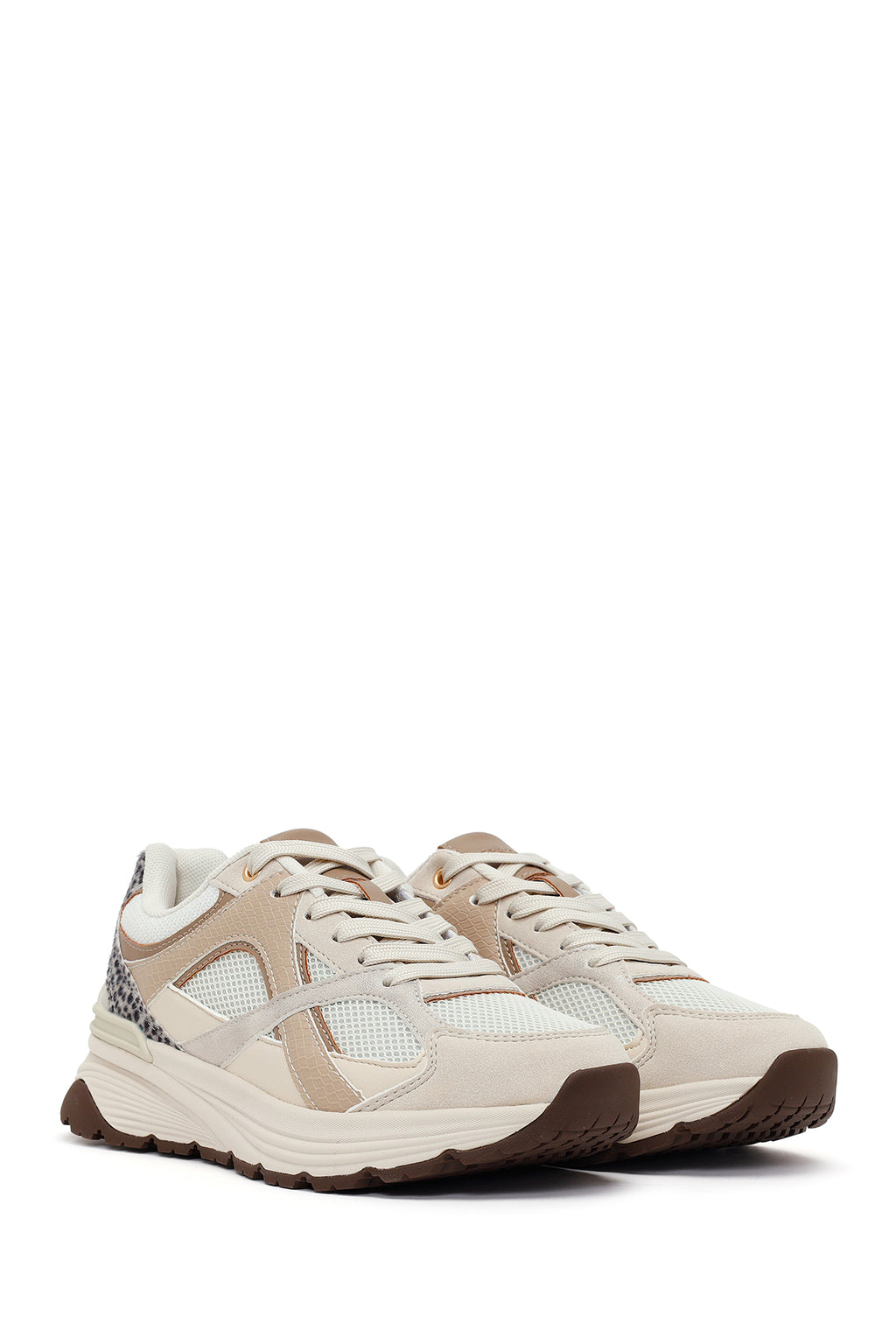 Kadın Bej Bağcıklı Kalın Tabanlı Sneaker