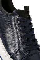 Men's Navy Blue Lace-Up Leather Sneaker | Derimod Men's Navy Blue Lace-Up Leather Sneaker | Derimod