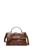 Kadın Taba Uzun Askılı Kroko Desenli Kol Çantası | Derimod Kadın Taba Uzun Askılı Kroko Desenli Kol Çantası | Derimod